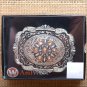 WESTERN COWBOYS SCALLOPED SQUARE BELT BUCKLE W/ CLEAR CRYSTAL RHINESTONE