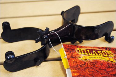 NEW HILASON BLACK STEEL MEN BRONC SPURS W/ 5 POINT ROWELS