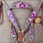 S521 HILASON WESTERN ZEBRA LEATHER HORSE HEADSTALL BREAST COLLAR ANGEL CROSS GUN