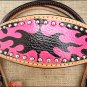 S582 HILASON WESTERN LEATHER HORSE BRIDLE HEADSTALL HAND PAINT FLAME BLACK PINK