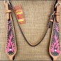 S582 HILASON WESTERN LEATHER HORSE BRIDLE HEADSTALL HAND PAINT FLAME BLACK PINK