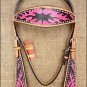 S582 HILASON WESTERN LEATHER HORSE BRIDLE HEADSTALL HAND PAINT FLAME BLACK PINK