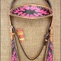 S582 HILASON WESTERN LEATHER HORSE BRIDLE HEADSTALL HAND PAINT FLAME BLACK PINK