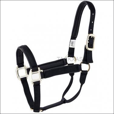 BLACK HILASON PADDED 1 INCH NYLON AVERAGE HORSE HALTER BRASS PLATED HARDWARE