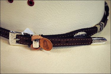 JUSTIN BUCKAROO SILVER PLATED COWBOY LEATHER HATBAND BROWN W/ BUCKLE
