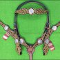HILASON WESTERN LEATHER HEADSTALL BREAST COLLAR CHEETAH LEOPARD AB BLING CONCHO