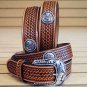 44in. JUSTIN ROUND EM UP TOOLED WESTERN LEATHER BELT BROWN MADE IN THE USA