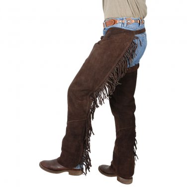 MEDIUM TOUGH 1 QUALITY SUEDE LEATHER WESTERN FRINGED CHAPS BROWN