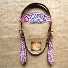 S565 NEW HILASON WESTERN HAND PAINT CROWN LEATHER HORSE BRIDLE HEADSTALL PINK