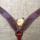 S70 HILASON WESTERN LEATHER HORSE BREAST COLLAR MAHOGANY W/ BLUE HEART CROSS GUN