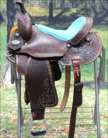 BH109-F HILASON WESTERN LEATHER BARREL RACING TRAIL PLEASURE RIDING SADDLE 15"