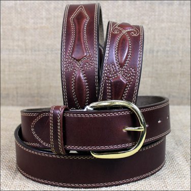 42 inch SILVER CREEK BROWN OIL FANCY PADDED MEN'S LEATHER BELT COWBOY