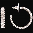 3D SILVER TONE STRIKE ROUND CRYSTAL HYPOALLERGENIC WOMEN LADIES HOOP EARRINGS