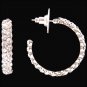 3D SILVER TONE STRIKE ROUND CRYSTAL HYPOALLERGENIC WOMEN LADIES HOOP EARRINGS