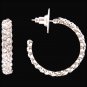 3D SILVER TONE STRIKE ROUND CRYSTAL HYPOALLERGENIC WOMEN LADIES HOOP EARRINGS
