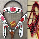 HILASON WESTERN LEATHER HORSE HEADSTALL BREAST COLLAR REINS ROSE CROSS GUN