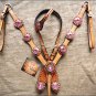 HILASON WESTERN LEATHER HORSE ONE EAR HEADSTALL BREAST COLLAR TAN W/ PINK CONCHO