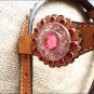 HILASON WESTERN LEATHER HORSE ONE EAR HEADSTALL BREAST COLLAR TAN W/ PINK CONCHO