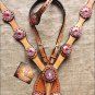 HILASON WESTERN LEATHER HORSE ONE EAR HEADSTALL BREAST COLLAR TAN W/ PINK CONCHO