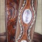 46 INCH WESTERN BROWN LEATHER MENS BELT FLORAL TOOLING SCALLOPED OVERLAY