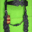 F77 HILASON LEATHER WESTERN HORSE BRIDLE HEADSTALL BLACK HAND CARVED