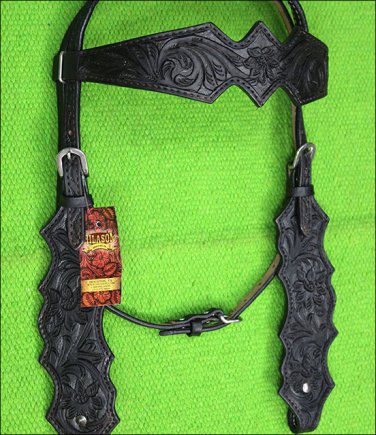 F77 HILASON LEATHER WESTERN HORSE BRIDLE HEADSTALL BLACK HAND CARVED