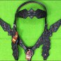 F77 HILASON LEATHER WESTERN HORSE BRIDLE HEADSTALL BLACK HAND CARVED