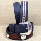 42 inch TONY LAMA BLACK THE DUKE CENTER APPLIQUE LEATHER BELT COWBOY TRAIL RIDER