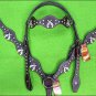 HILASON WESTERN LEATHER HORSE HEADSTALL BREAST COLLAR BROWN W/ CROSS GUN CONCHO