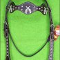HILASON WESTERN LEATHER HORSE HEADSTALL BREAST COLLAR BROWN W/ CROSS GUN CONCHO