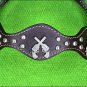 HILASON WESTERN LEATHER HORSE HEADSTALL BREAST COLLAR BROWN W/ CROSS GUN CONCHO