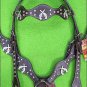 HILASON WESTERN LEATHER HORSE HEADSTALL BREAST COLLAR BROWN W/ CROSS GUN CONCHO