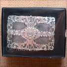 WESTERN COWBOYS ANTIQUE SILVER FLORAL SCROLL W/RHINESTONES BELT BUCKLE