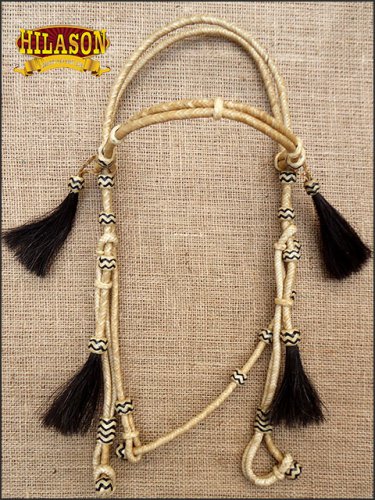 S06 HILASON WESTERN RAWHIDE LEATHER HORSE BRIDLE HEADSTALL W/ HORSE HAIR TASSEL