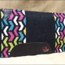F261 HILASON WESTERN NEW ZEALAND WOOL HORSE SADDLE BLANKET BLACK PINK BLUE WHITE