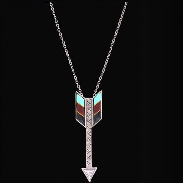 LOULABELLE SILVER ARROW NECKLACE INLAY HAND CUT LADIES BLACK DARK RED TURQUOISE