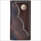 TONY LAMA LEATHER LIZARD PRINT BROWN WESTERN RODEO MENS WALLET HAIR ON INLAY