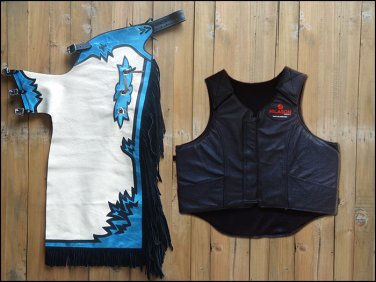 F21 HILASON WESTERN RODEO BRONC BULL RIDING SMOOTH LEATHER CHAPS PROTECTIVE VEST