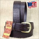 50IN. BROWN 1.5in LEATHER BELT CROCODILE EMBOSSED DESIGN MADE IN USA