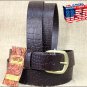 50IN. BROWN 1.5in LEATHER BELT CROCODILE EMBOSSED DESIGN MADE IN USA