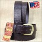 50IN. BROWN 1.5in LEATHER BELT CROCODILE EMBOSSED DESIGN MADE IN USA