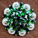 CN33 SET OF 2 GREEN CRYSTAL 1-1/4in BERRY CONCHO RHINESTONE TACK SADDLE COWGIRL