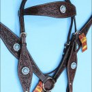 HILASON WESTERN LEATHER HORSE HEADSTALL BREAST COLLAR BROWN TURQUOISE CONCHOS