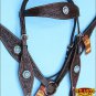 HILASON WESTERN LEATHER HORSE HEADSTALL BREAST COLLAR BROWN TURQUOISE CONCHOS