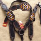HILASON WESTERN RAWHIDE LEATHER HORSE HEADSTALL BREAST COLLAR BEADED BROWN