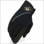 07 SIZE HERITAGE COMPETITION HORSE RIDING GLOVE LYCRA NYLON LEATHER BLACK