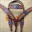 HILASON WESTERN LEATHER HEADSTALL BREAST COLLAR MAHOGANY BARB WIRE CROSS GUN