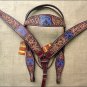 HILASON WESTERN LEATHER HEADSTALL BREAST COLLAR MAHOGANY BARB WIRE CROSS GUN