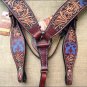 HILASON WESTERN LEATHER HEADSTALL BREAST COLLAR MAHOGANY BARB WIRE CROSS GUN