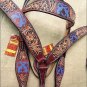 HILASON WESTERN LEATHER HEADSTALL BREAST COLLAR MAHOGANY BARB WIRE CROSS GUN